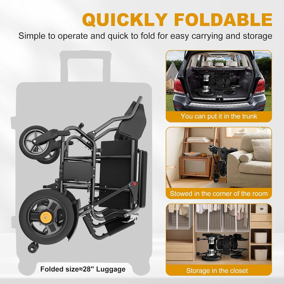 Foldable Electric Wheelchair: Dual Motor, 15 Mi, 350lb Capacity