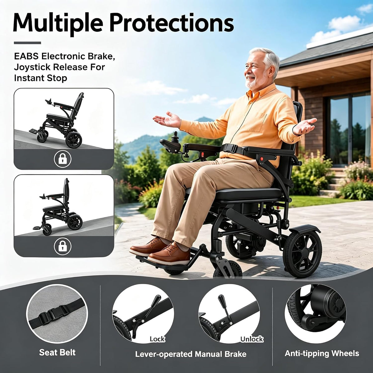 Lightweight Electric Wheelchair for Adults & Seniors – 600W Dual Motor, 15KM Range, One-Hand Joystick Control