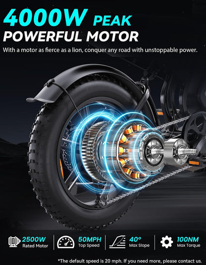 20" Fat Tire Electric Bike: 2500W, 60V, Full Suspension E-Bike