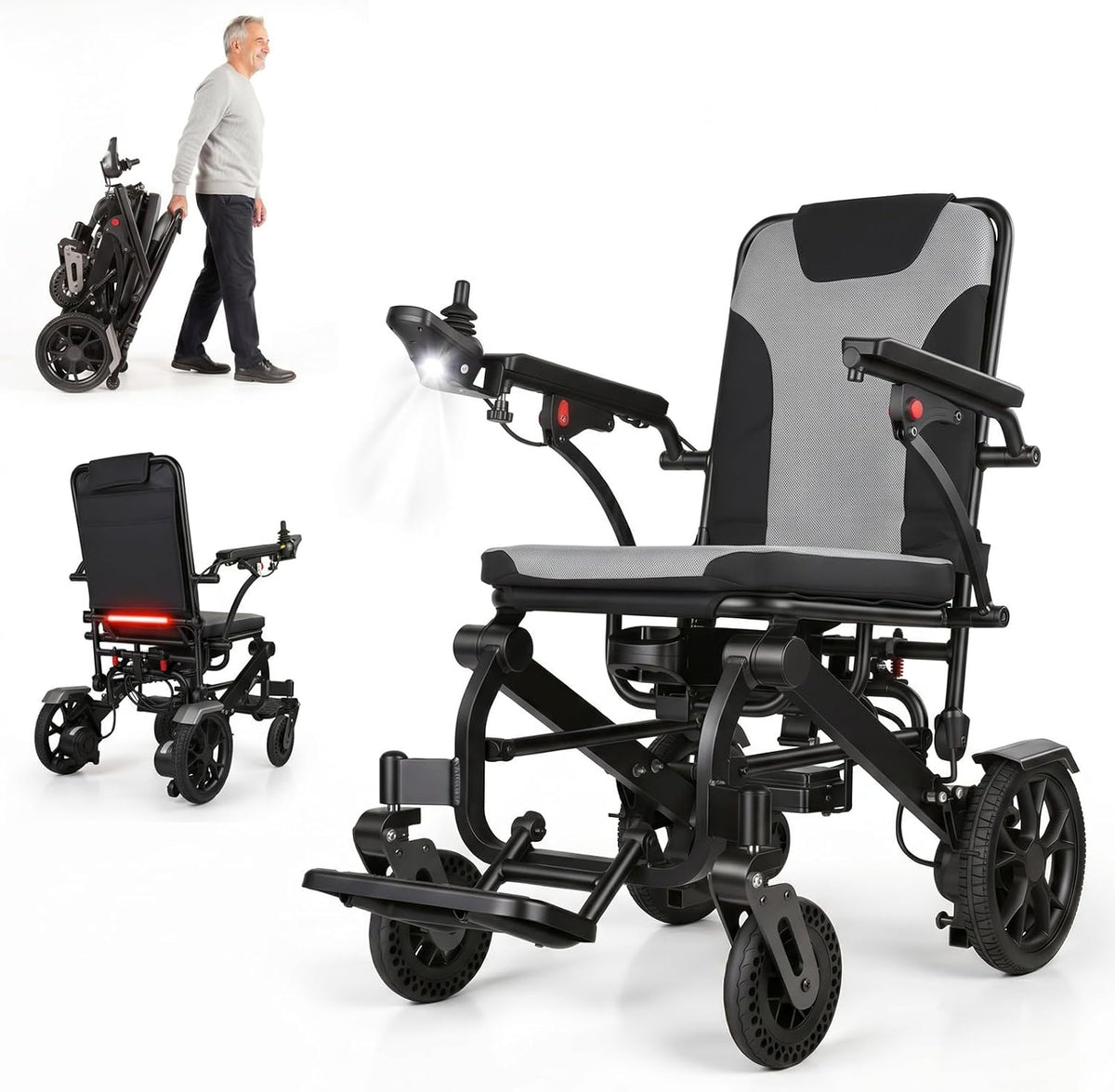 Lightweight Electric Wheelchair for Adults & Seniors – 600W Dual Motor, 15KM Range, One-Hand Joystick Control