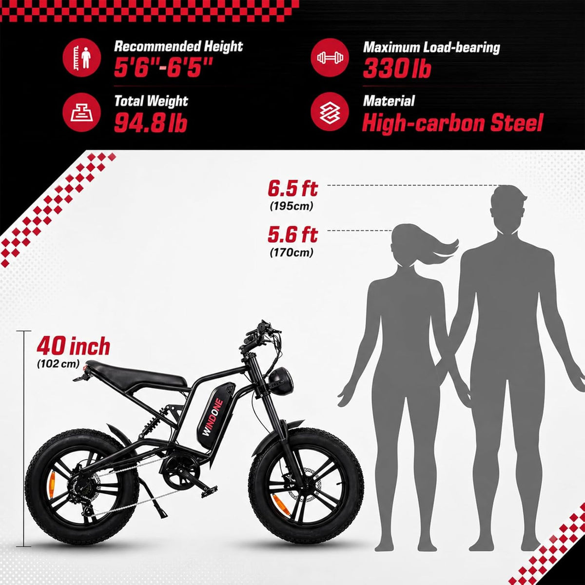 1000W Fat Tire Electric Bike, 48V 13Ah E-Bike, Removable Battery