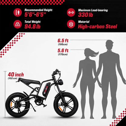 1000W Fat Tire Electric Bike, 48V 13Ah E-Bike, Removable Battery