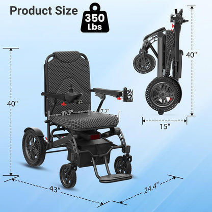 Folding Electric Wheelchair - 16-Mile, Dual 250W Motors