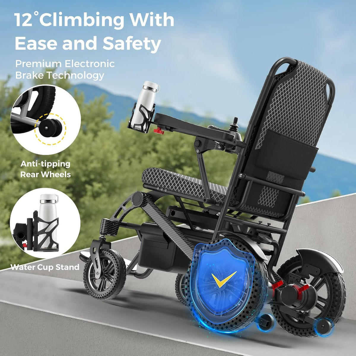 Folding Electric Wheelchair - 16-Mile, Dual 250W Motors