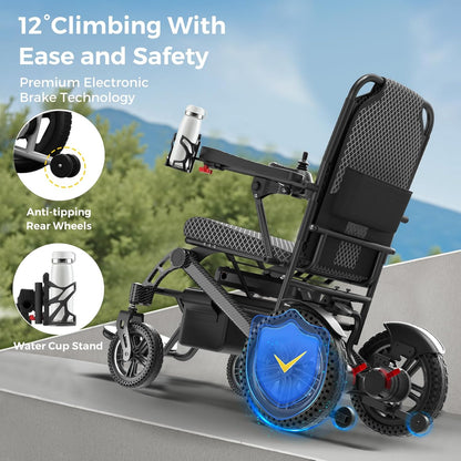Folding Electric Wheelchair - 16-Mile, Dual 250W Motors