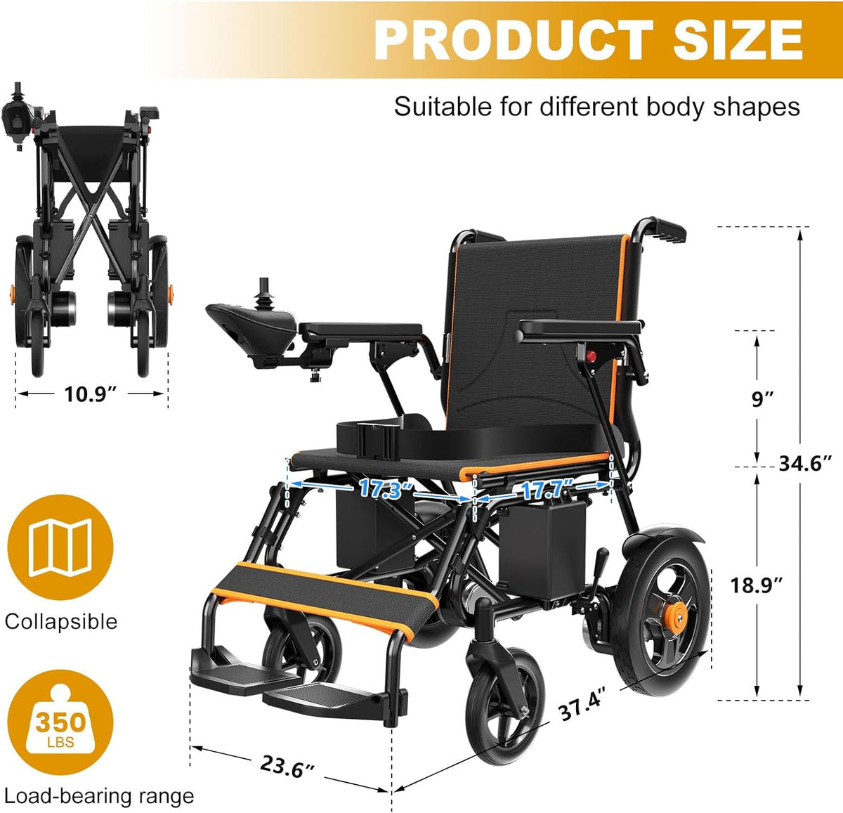 Foldable Electric Wheelchair: Dual Motor, 15 Mi, 350lb Capacity