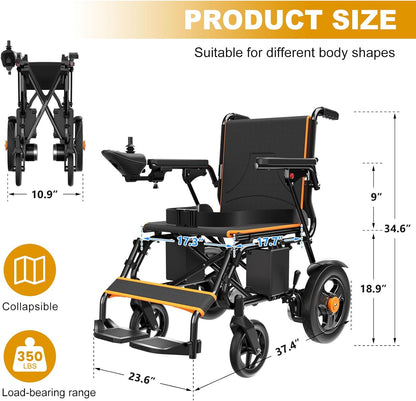Foldable Electric Wheelchair: Dual Motor, 15 Mi, 350lb Capacity