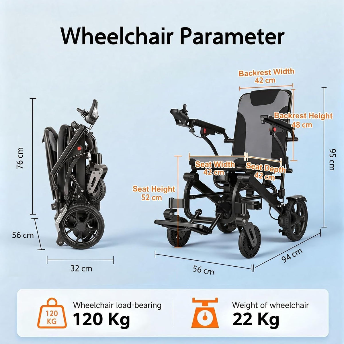 Lightweight Electric Wheelchair for Adults & Seniors – 600W Dual Motor, 15KM Range, One-Hand Joystick Control