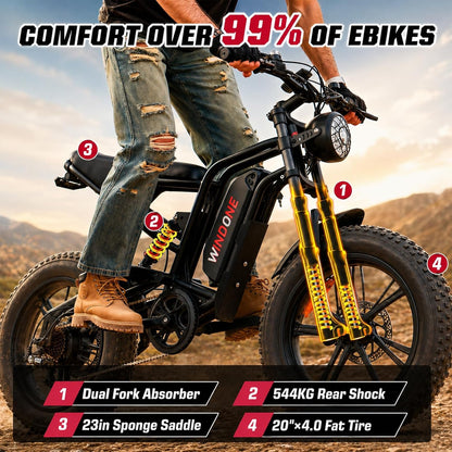 1000W Fat Tire Electric Bike, 48V 13Ah E-Bike, Removable Battery