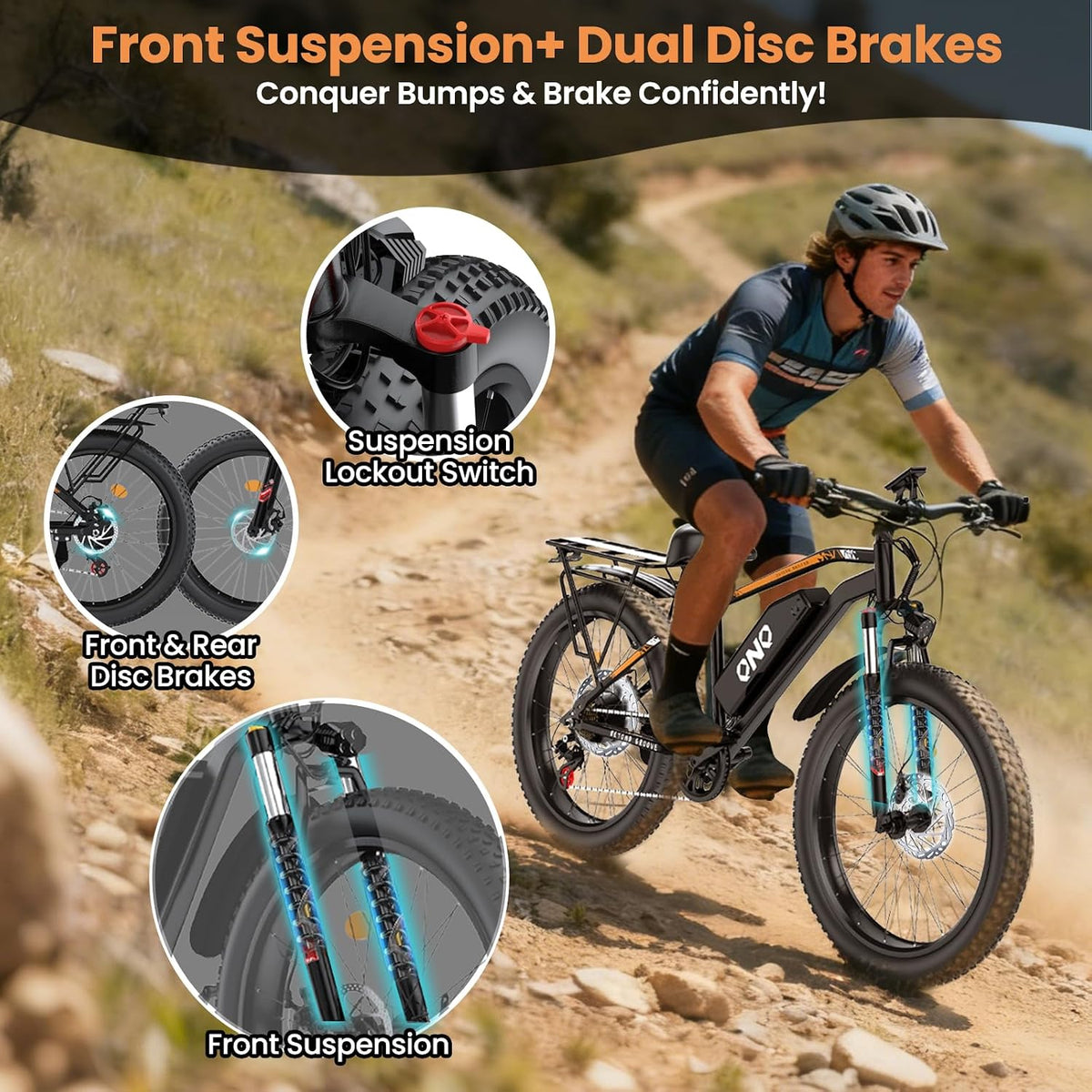 26" Fat Tire Electric Mountain Bike 1500W 48V 15Ah 7-Speed