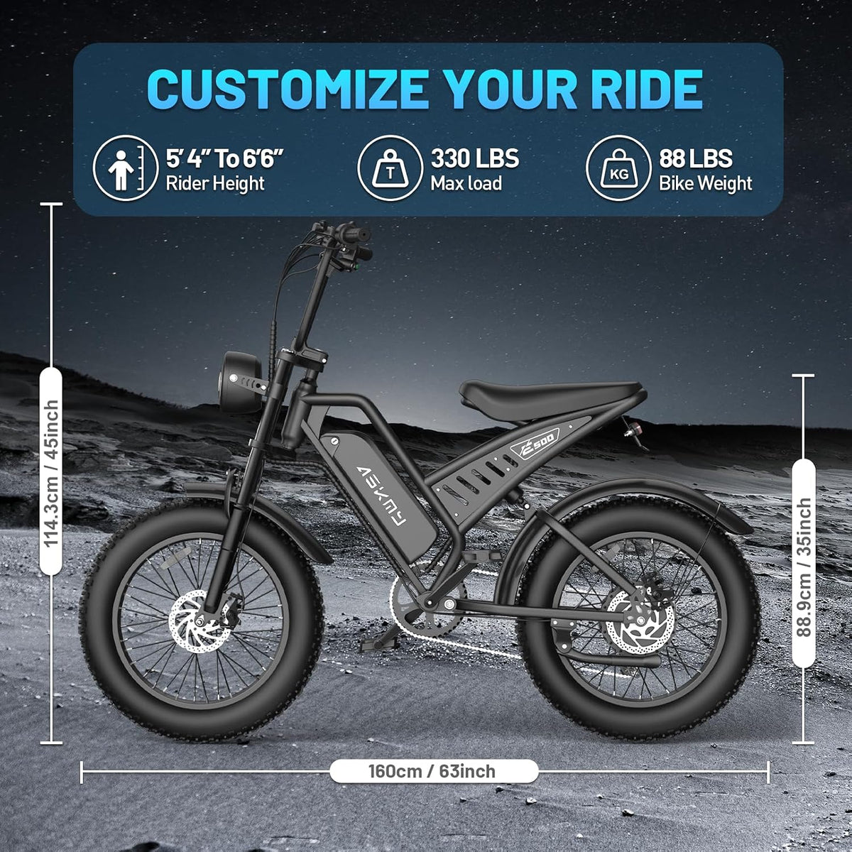 20" Fat Tire Electric Mountain Bike 1500W 48V 15Ah E-Bike