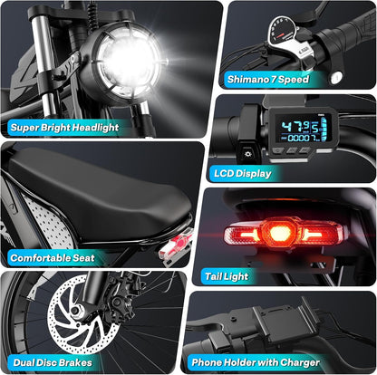 20" Fat Tire Electric Bike - 250W, 48V 15.6Ah, Dual Suspension