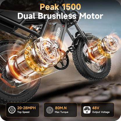 20" Fat Tire E-Bike: Dual 1500W, 48V 25Ah, Full Suspension