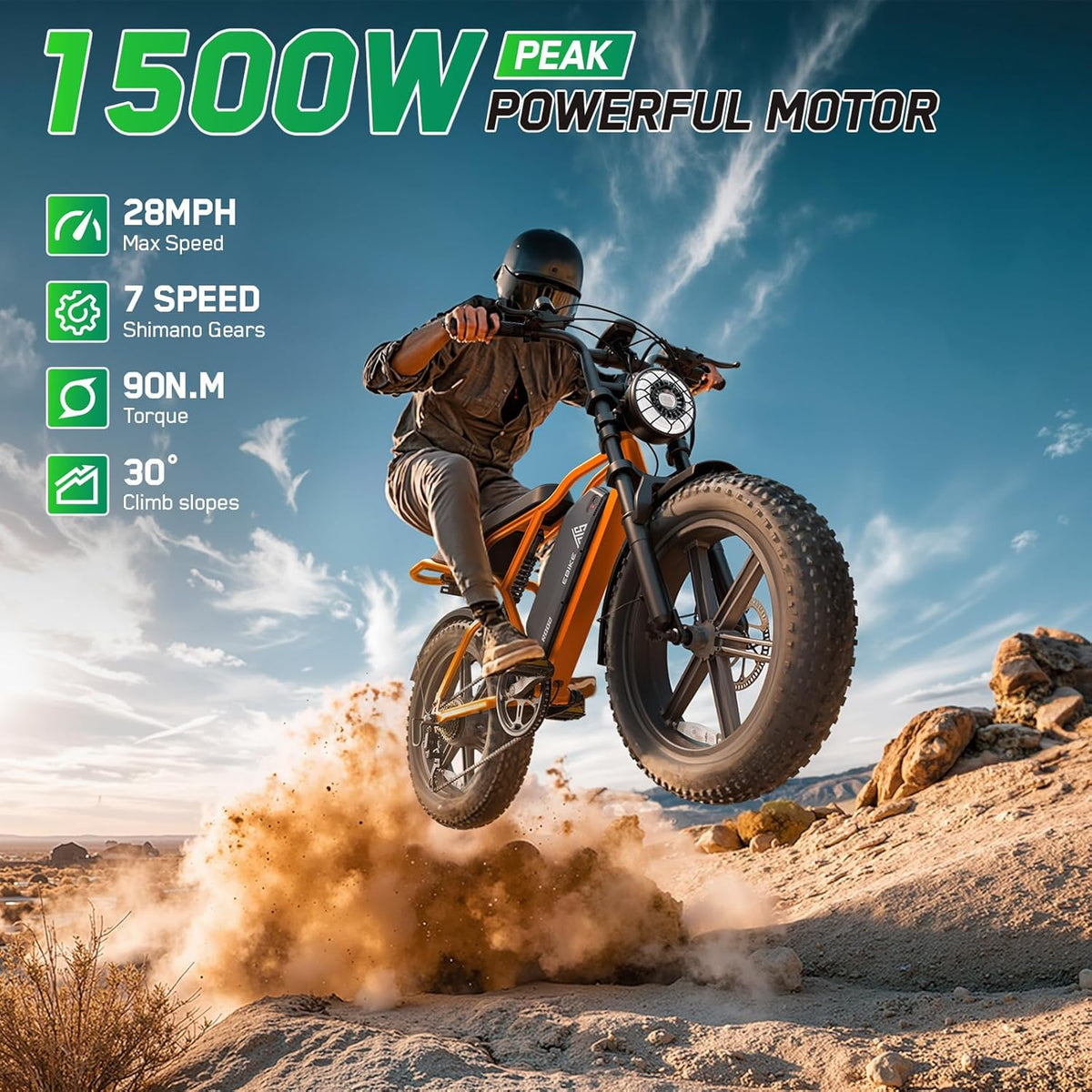 20" Fat Tire Electric Bike: 1500W, 48V, Dual Suspension E-Bike