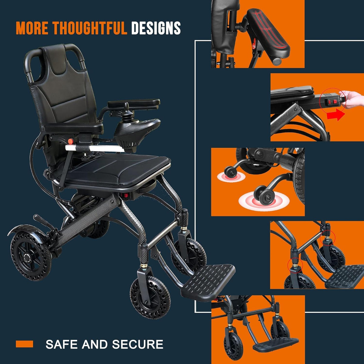 Folding Electric Wheelchair - 13kg, 20km Range, Carbon, 220lb