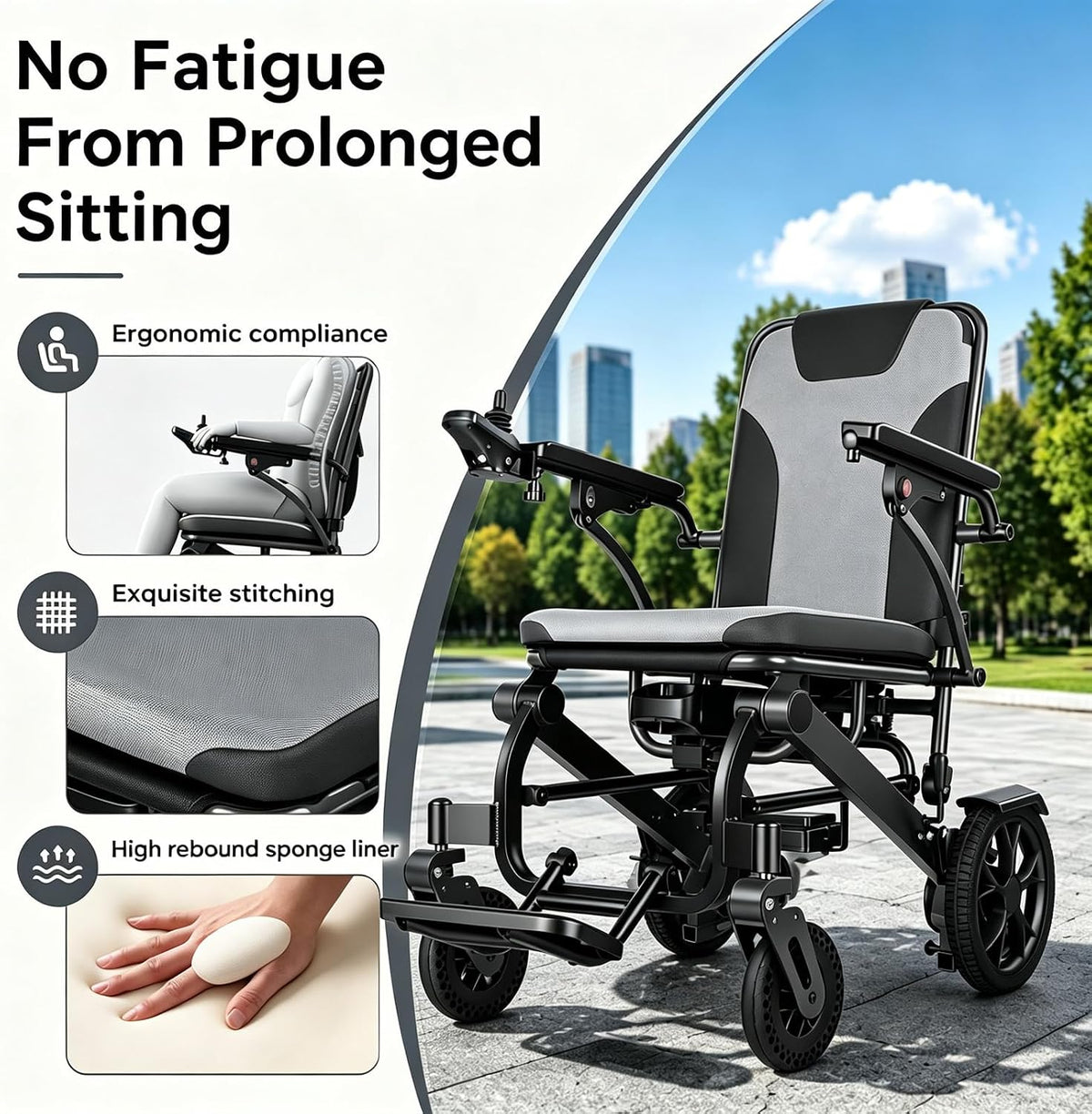 Lightweight Electric Wheelchair for Adults & Seniors – 600W Dual Motor, 15KM Range, One-Hand Joystick Control