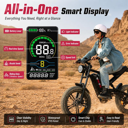 1000W Fat Tire Electric Bike, 48V 13Ah E-Bike, Removable Battery