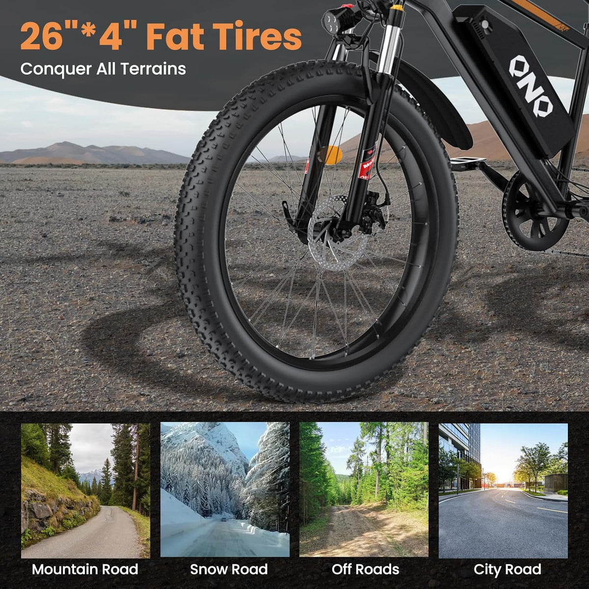 26" Fat Tire Electric Mountain Bike 1500W 48V 15Ah 7-Speed