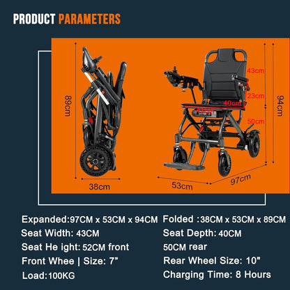 Folding Electric Wheelchair - 13kg, 20km Range, Carbon, 220lb