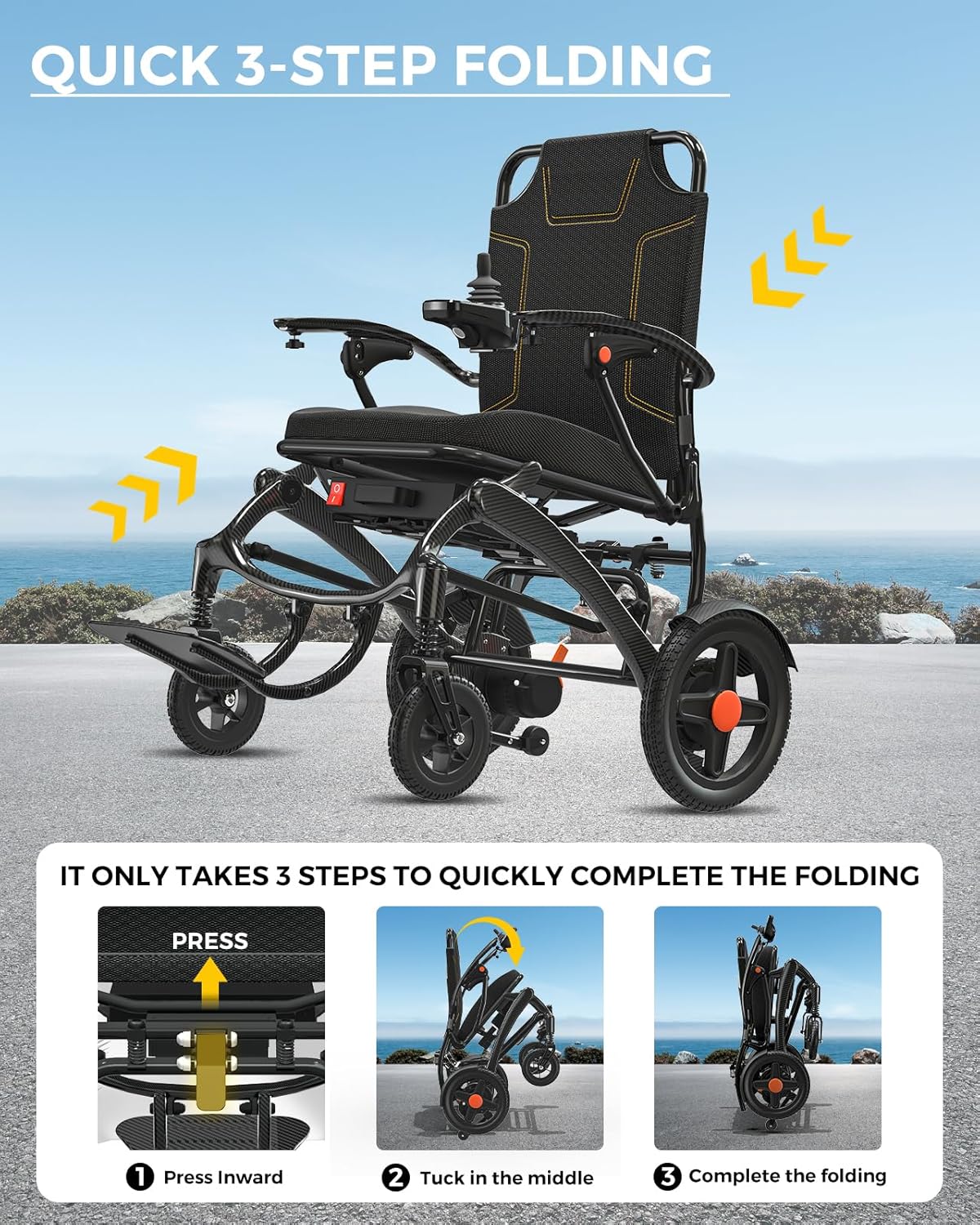Foldable Carbon Fiber Electric Wheelchair - All-Terrain Power Chair
