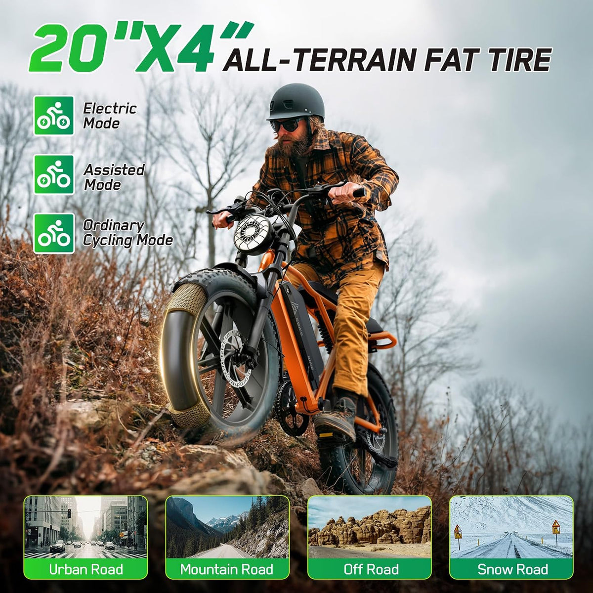20" Fat Tire Electric Bike: 1500W, 48V, Dual Suspension E-Bike