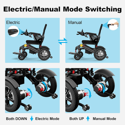 Portable Electric Wheelchair: Dual Motor, 30-Mile, 350lb Cap.