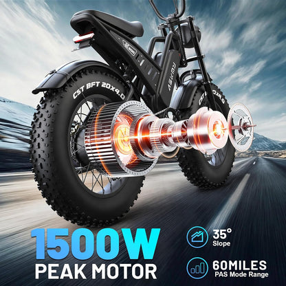 20" Fat Tire Electric Mountain Bike 1500W 48V 15Ah E-Bike